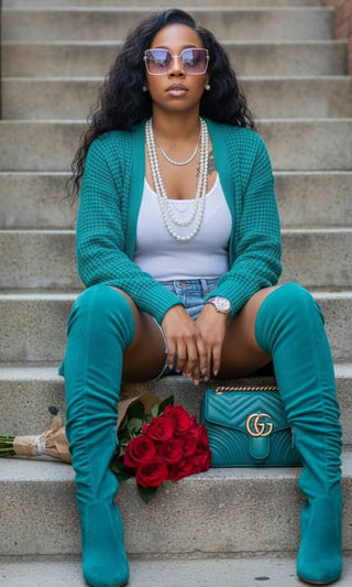 THE NYCHOLE ELLE-THE TEAL DREAM CARDIGAN