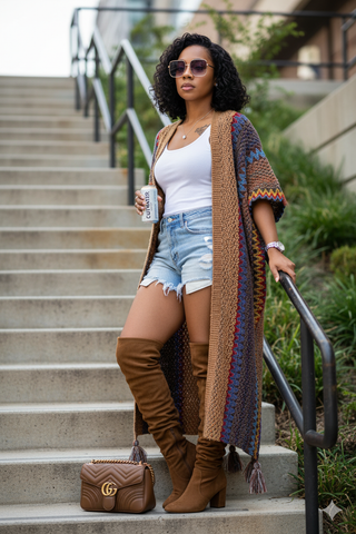 THE NYCHOLE ELLE - CARDIGAN KIMONO TASSEL BROWN - ONE SIZE - OVERSIZE