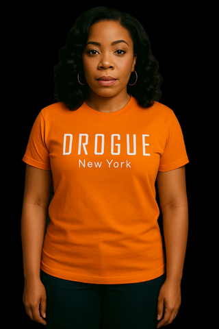 WELCOME TO DROGUE NY UNISEX TSHIRT ORANGE