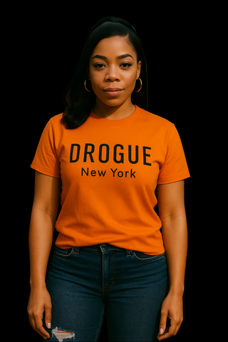 WELCOME TO DROGUE NY UNISEX TSHIRT ORANGE
