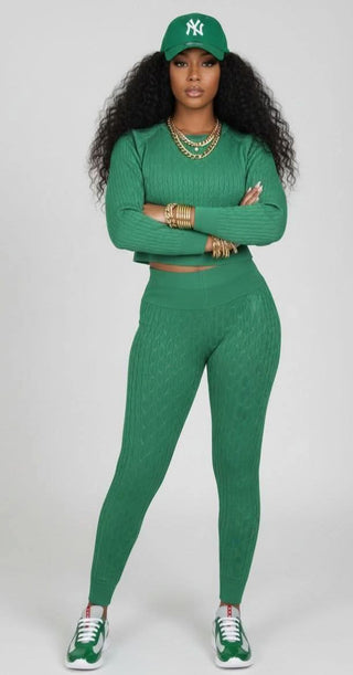 NYCHOLE ELLE- KNIT SWEATER & LEGGINGS SET - GREEN